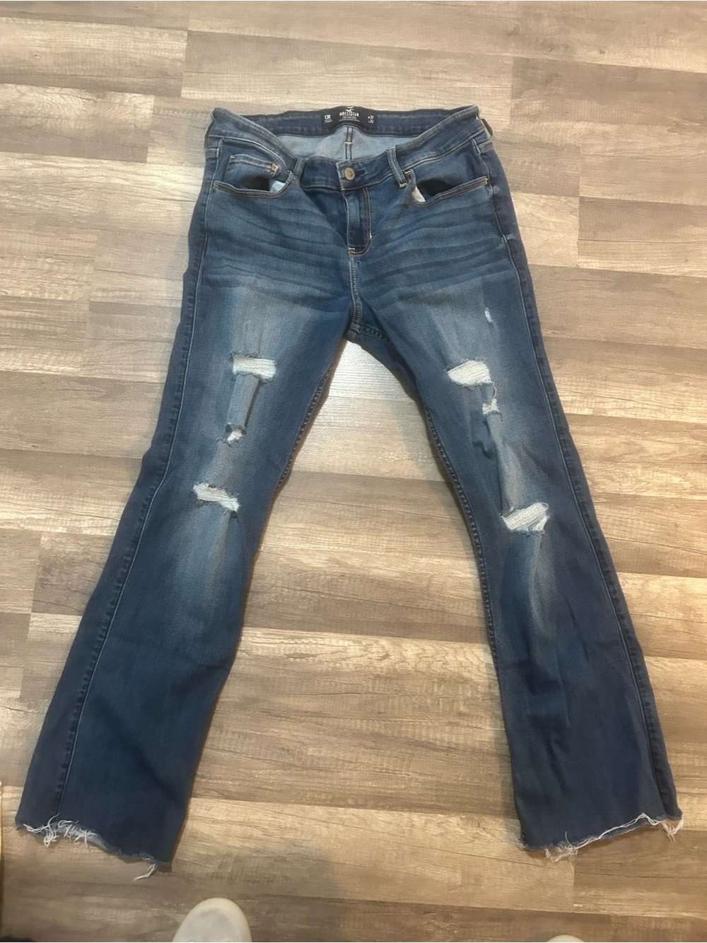 Hollister Distressed Mid-Blue Straight Leg Jeans